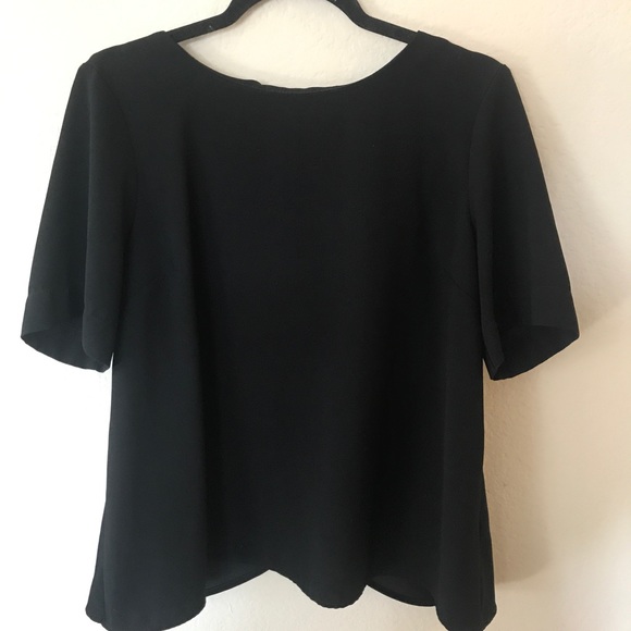 Topshop Tops - Black, open back pleated blouse